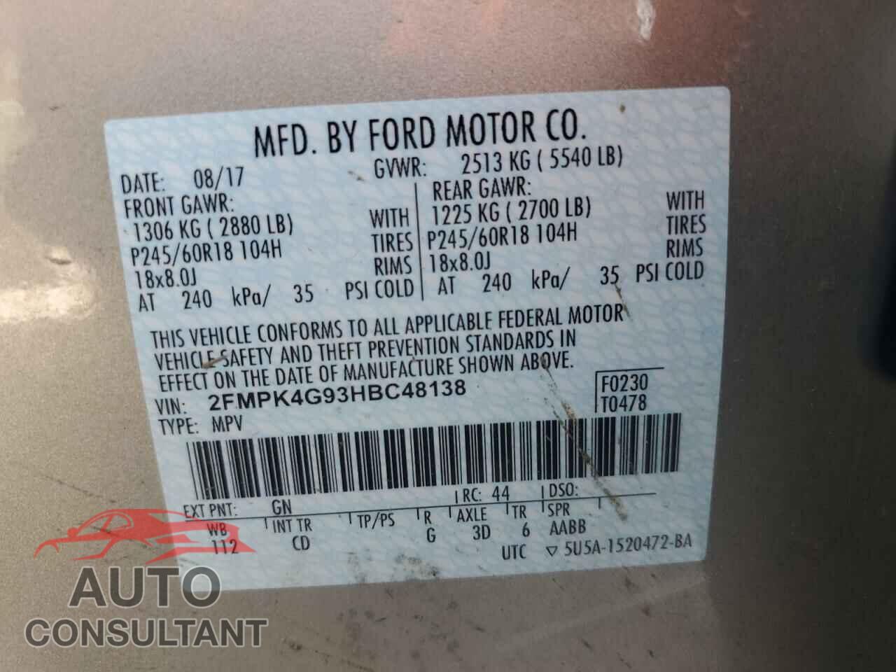FORD EDGE 2017 - 2FMPK4G93HBC48138