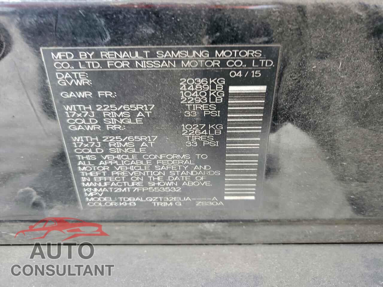 NISSAN ROGUE 2015 - KNMAT2MT7FP553532