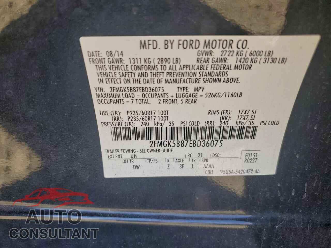 FORD FLEX 2014 - 2FMGK5B87EBD36075