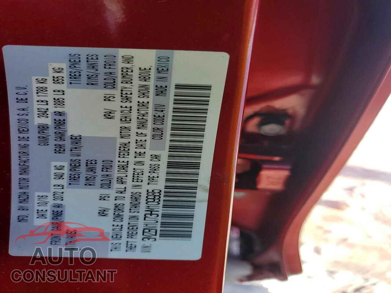 MAZDA 3 2017 - 3MZBN1U73HM109985