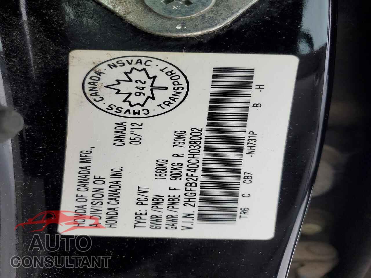 HONDA CIVIC 2012 - 2HGFB2F40CH038002