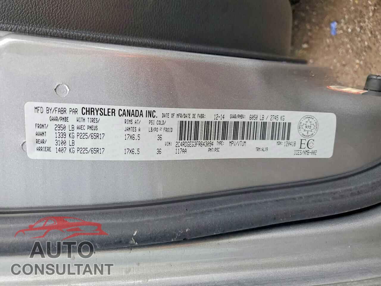 DODGE CARAVAN 2015 - 2C4RDGEG3FR643094