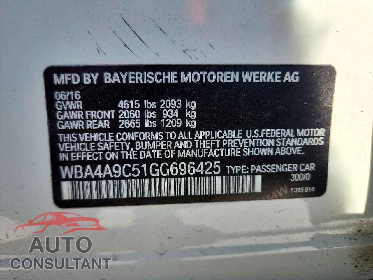 BMW 4 SERIES 2016 - WBA4A9C51GG696425
