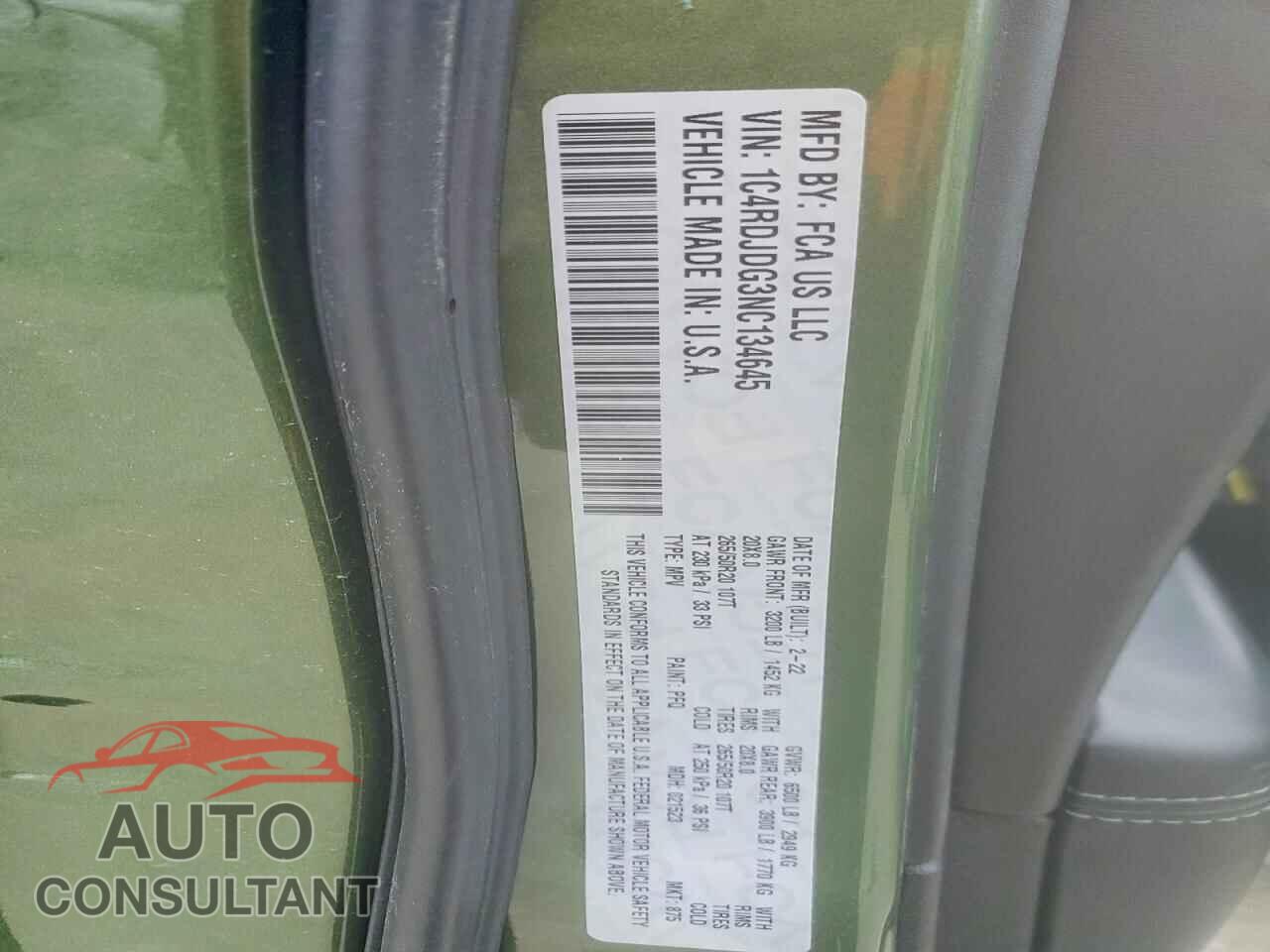 DODGE DURANGO 2022 - 1C4RDJDG3NC134645