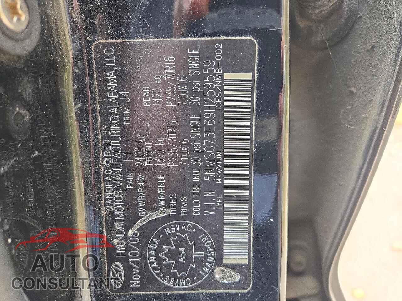 HYUNDAI SANTA FE 2009 - 5NMSG73E69H259559