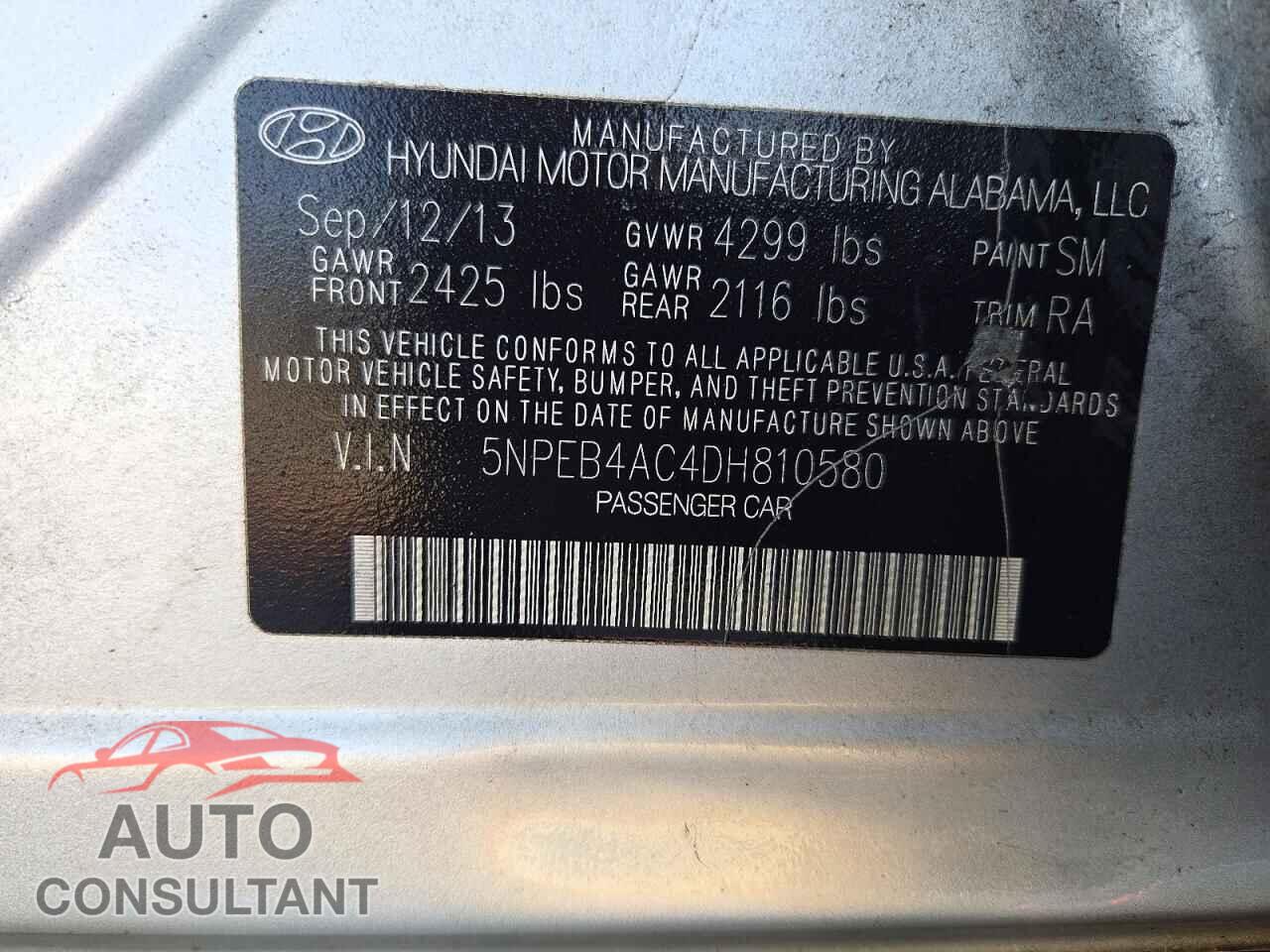 HYUNDAI SONATA 2013 - 5NPEB4AC4DH810580