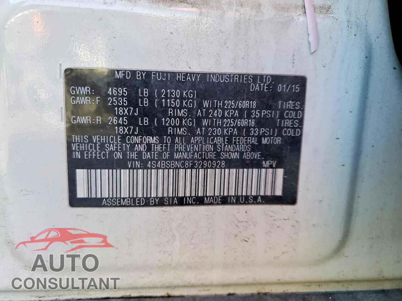 SUBARU OUTBACK 2015 - 4S4BSBNC8F3290928