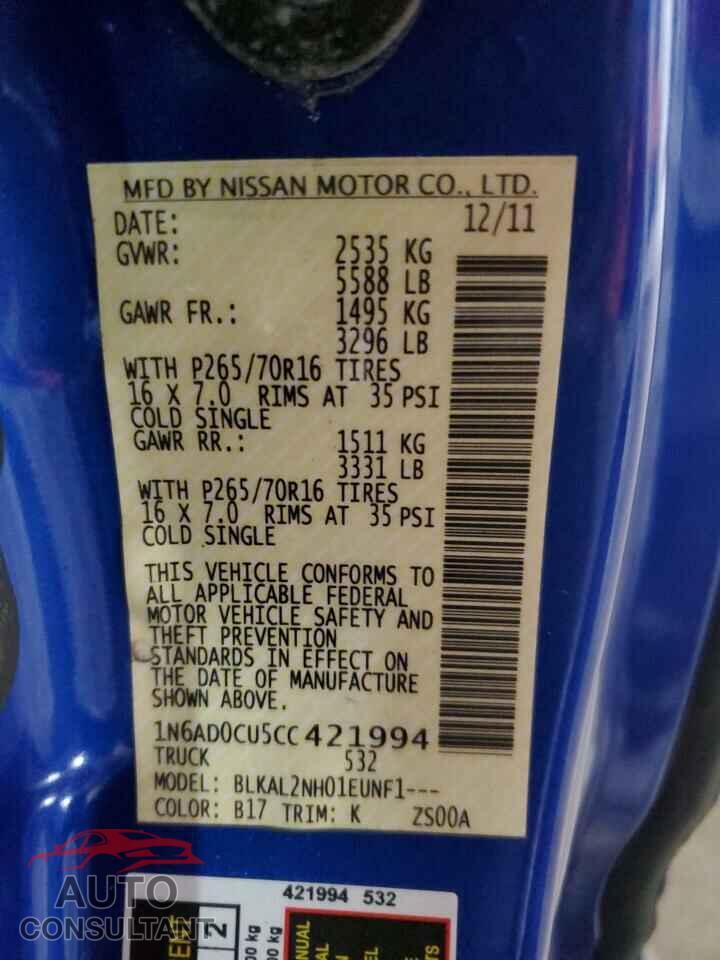 NISSAN FRONTIER 2012 - 1N6AD0CU5CC421994