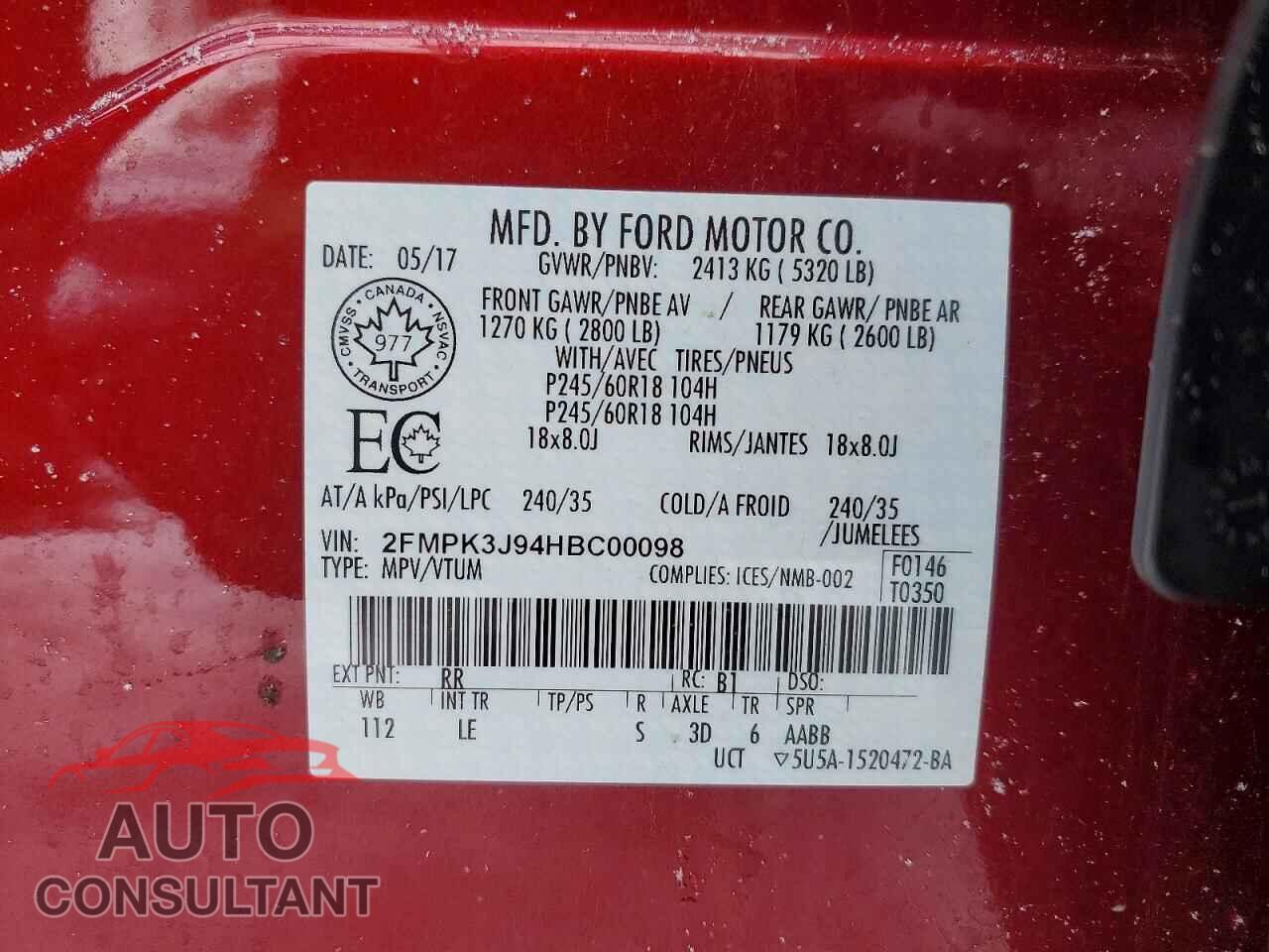 FORD EDGE 2017 - 2FMPK3J94HBC00098