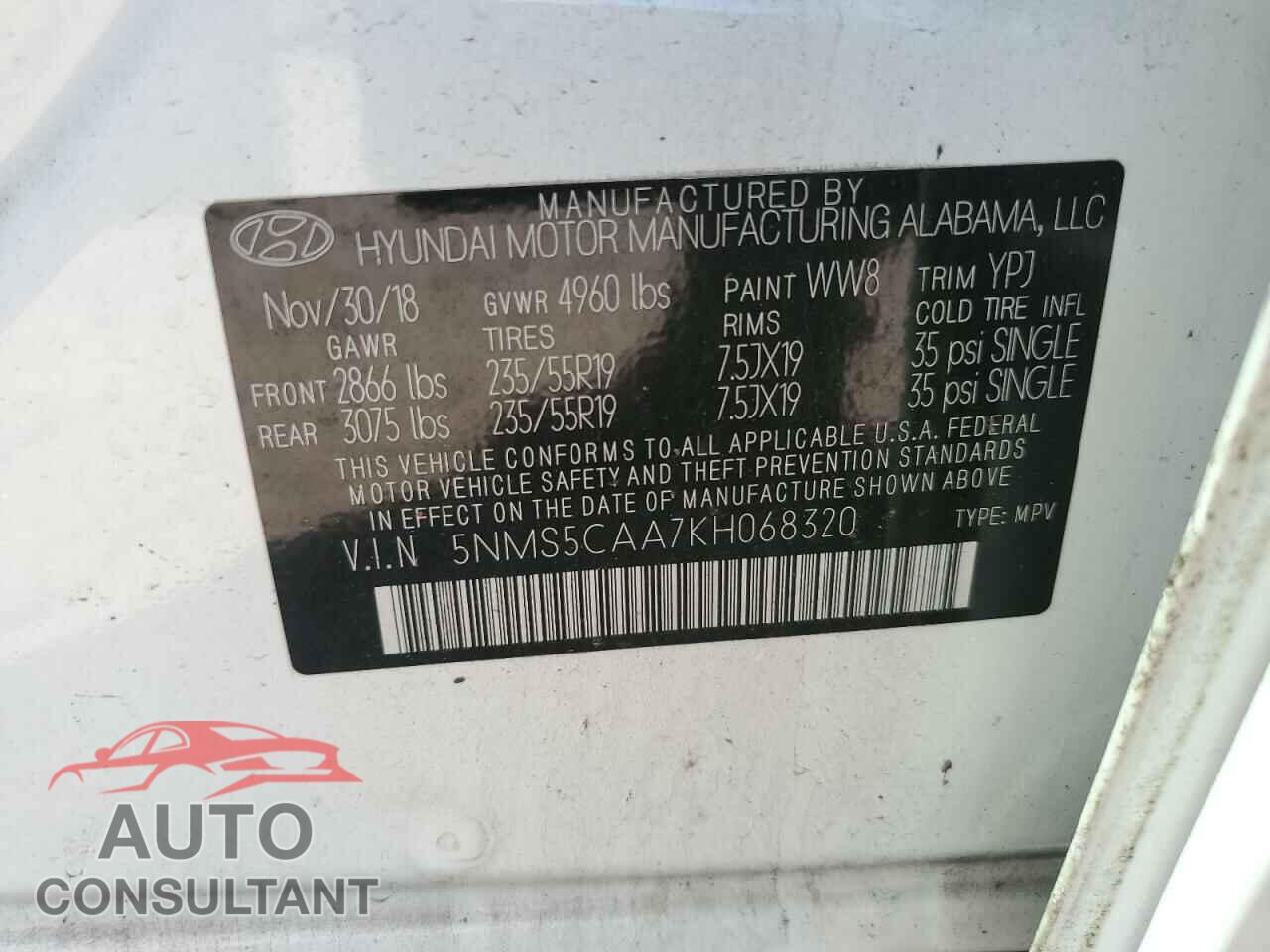 HYUNDAI SANTA FE 2019 - 5NMS5CAA7KH068320