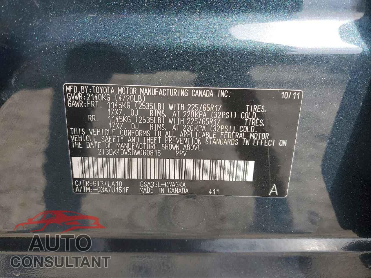 TOYOTA RAV4 2011 - 2T3DK4DV5BW060816