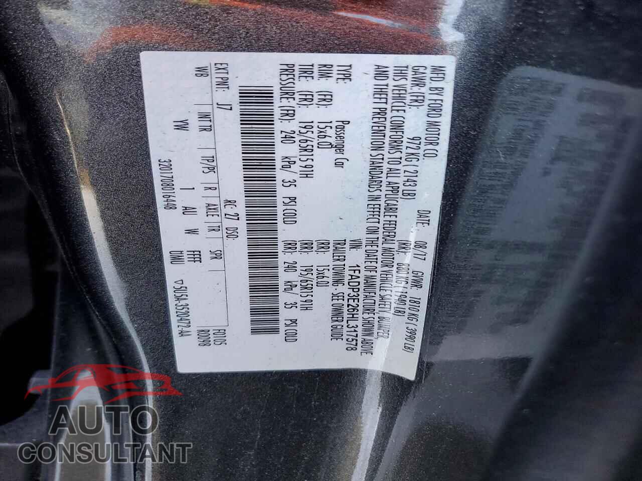 FORD FOCUS 2017 - 1FADP3E26HL317578