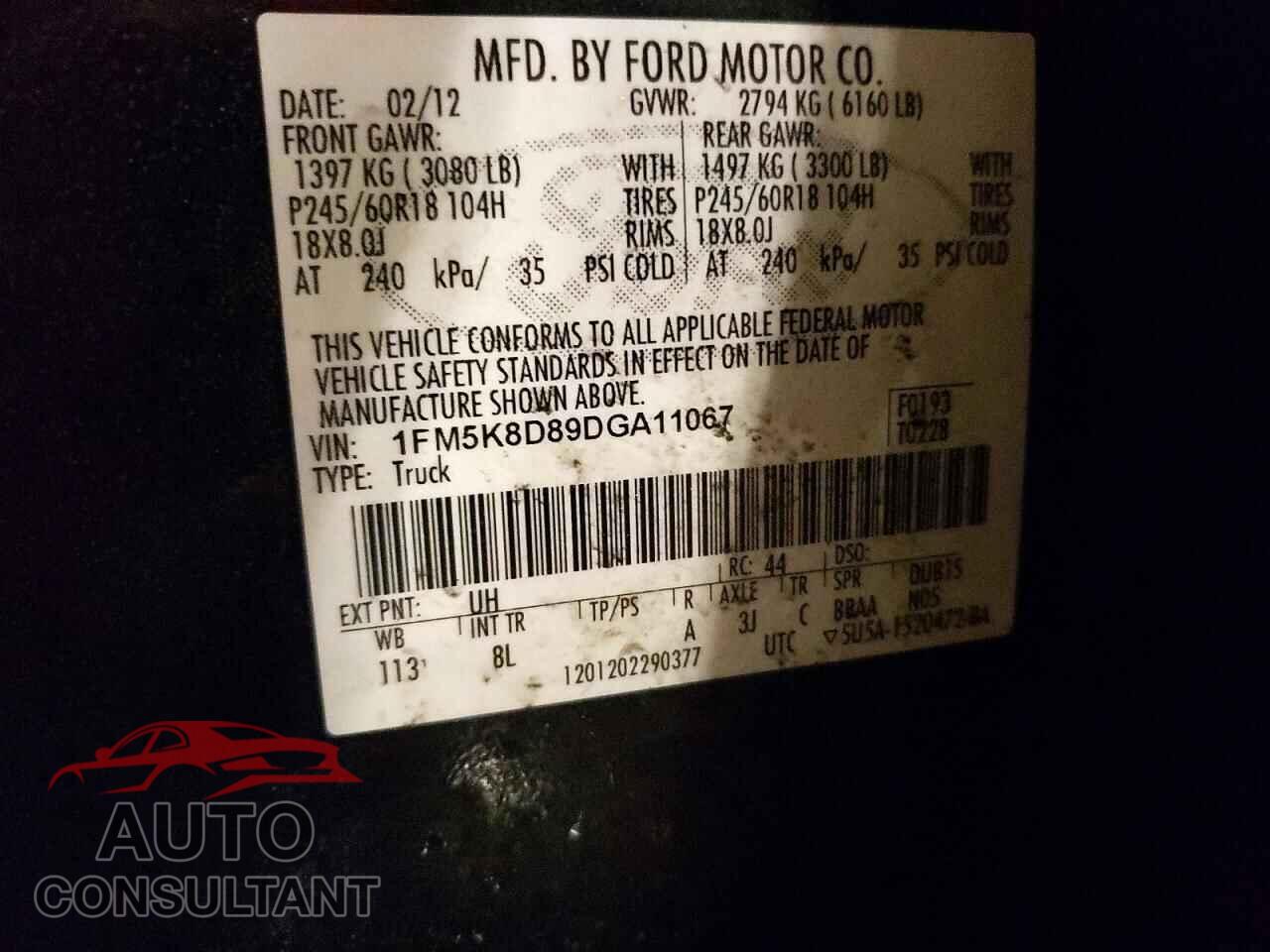 FORD EXPLORER 2013 - 1FM5K8D89DGA11067