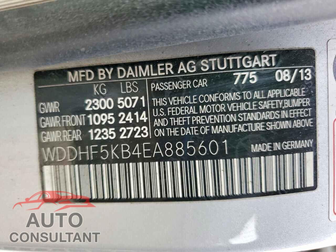 MERCEDES-BENZ E-CLASS 2014 - WDDHF5KB4EA885601