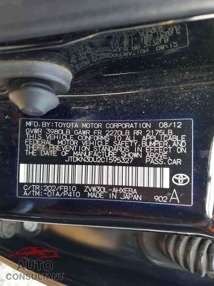 TOYOTA PRIUS 2012 - JTDKN3DU2C1595327