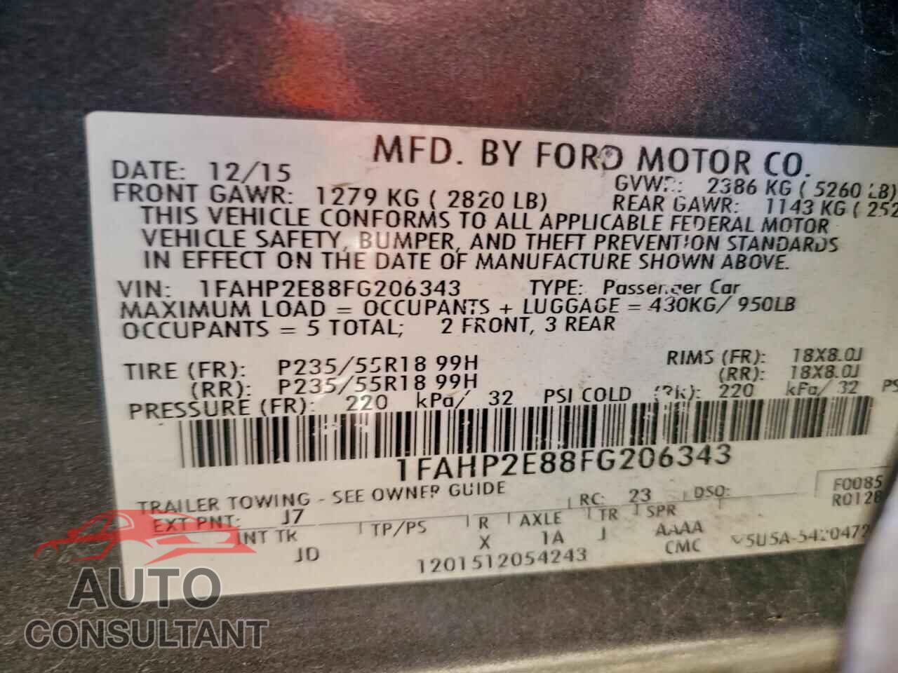 FORD TAURUS 2015 - 1FAHP2E88FG206343
