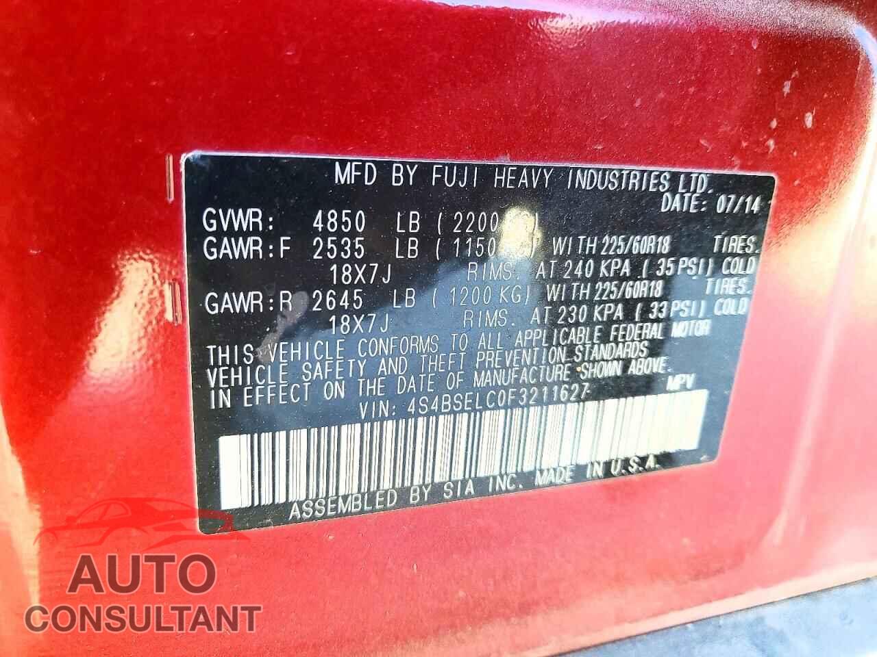 SUBARU OUTBACK 2015 - 4S4BSELC0F3211627