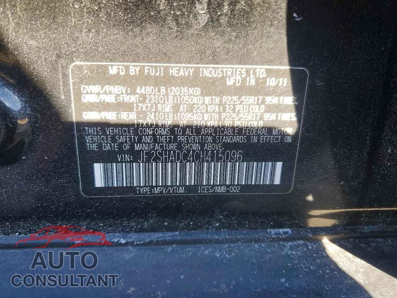 SUBARU FORESTER 2012 - JF2SHADC4CH415096