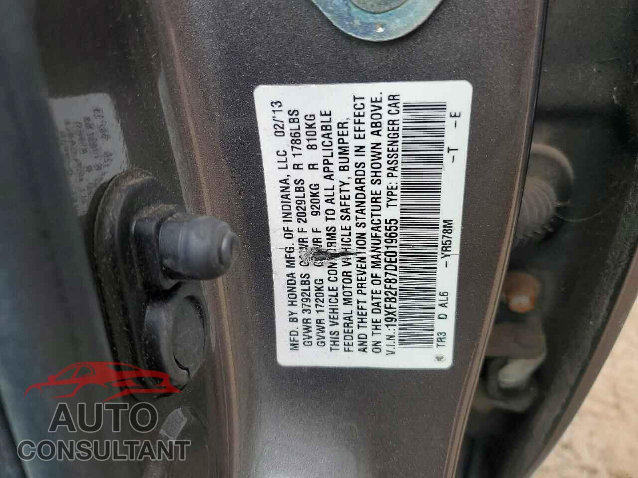 HONDA CIVIC 2013 - 19XFB2F87DE019655