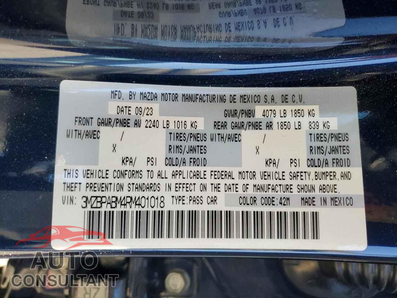 MAZDA 3 SELECT S 2024 - 3MZBPABM4RM401018