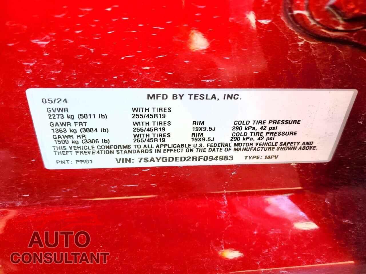 TESLA MODEL Y 2024 - 7SAYGDED2RF094983