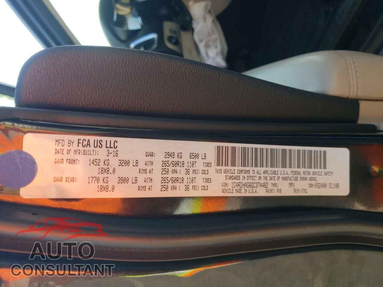DODGE DURANGO 2016 - 1C4RDHAG6GC374482