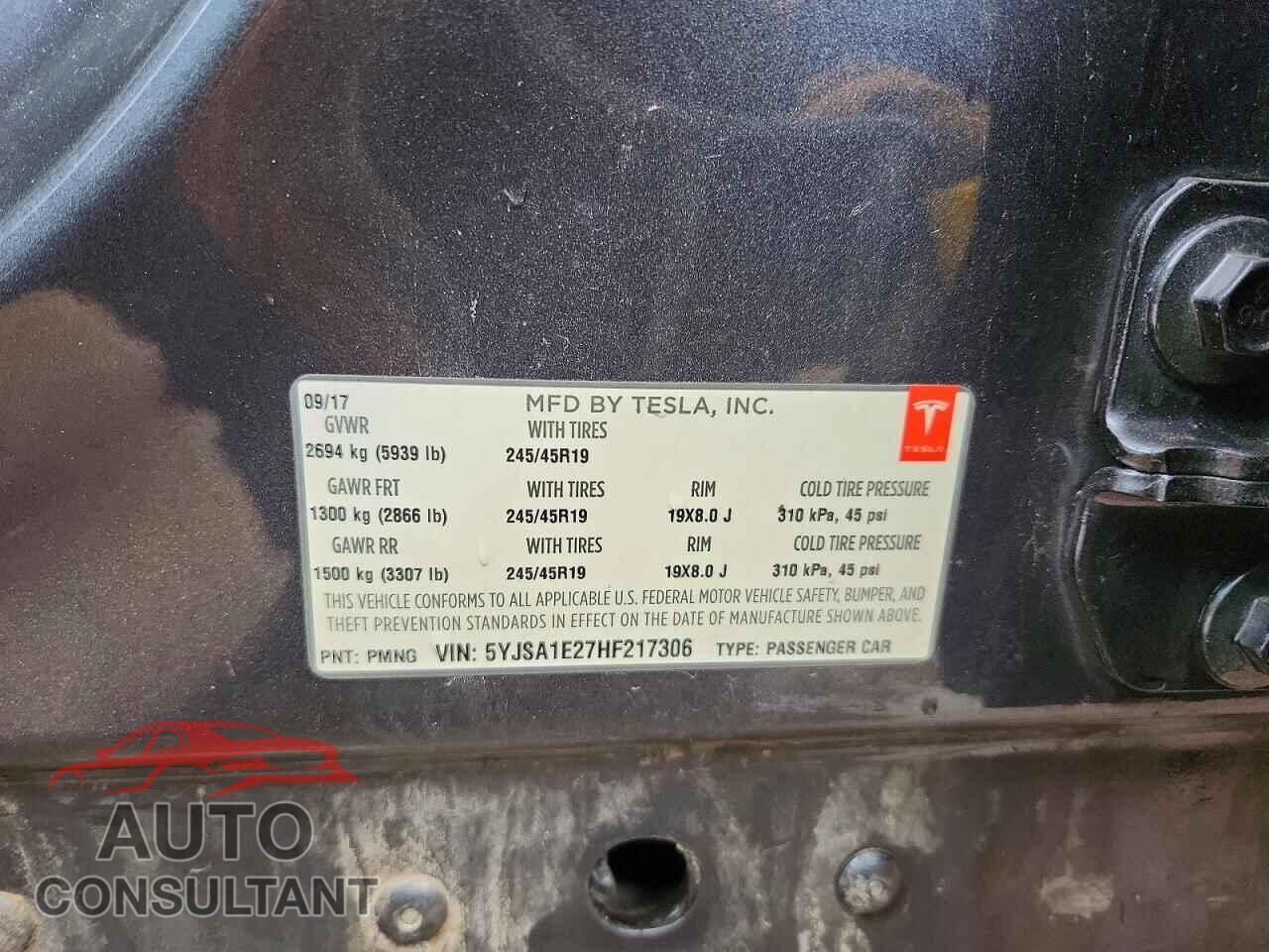 TESLA MODEL S 2017 - 5YJSA1E27HF217306