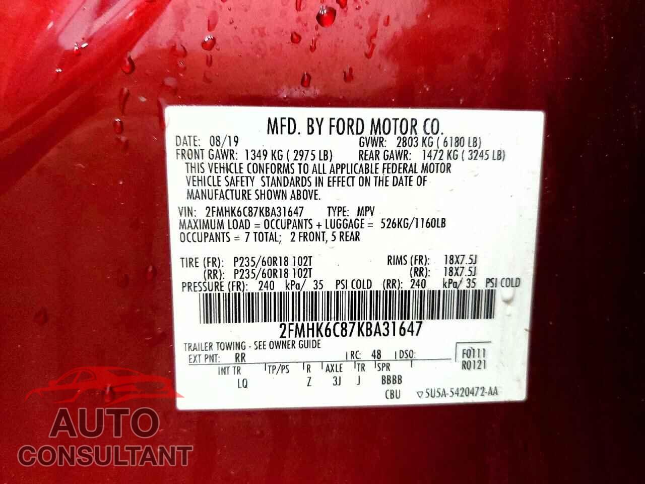 FORD FLEX 2019 - 2FMHK6C87KBA31647