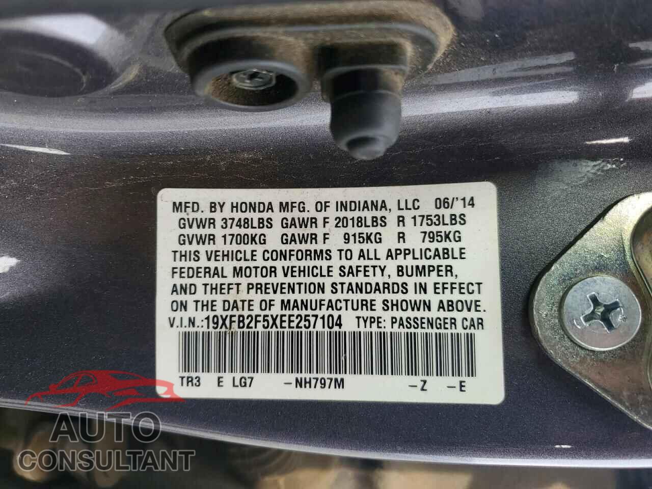 HONDA CIVIC 2014 - 19XFB2F5XEE257104