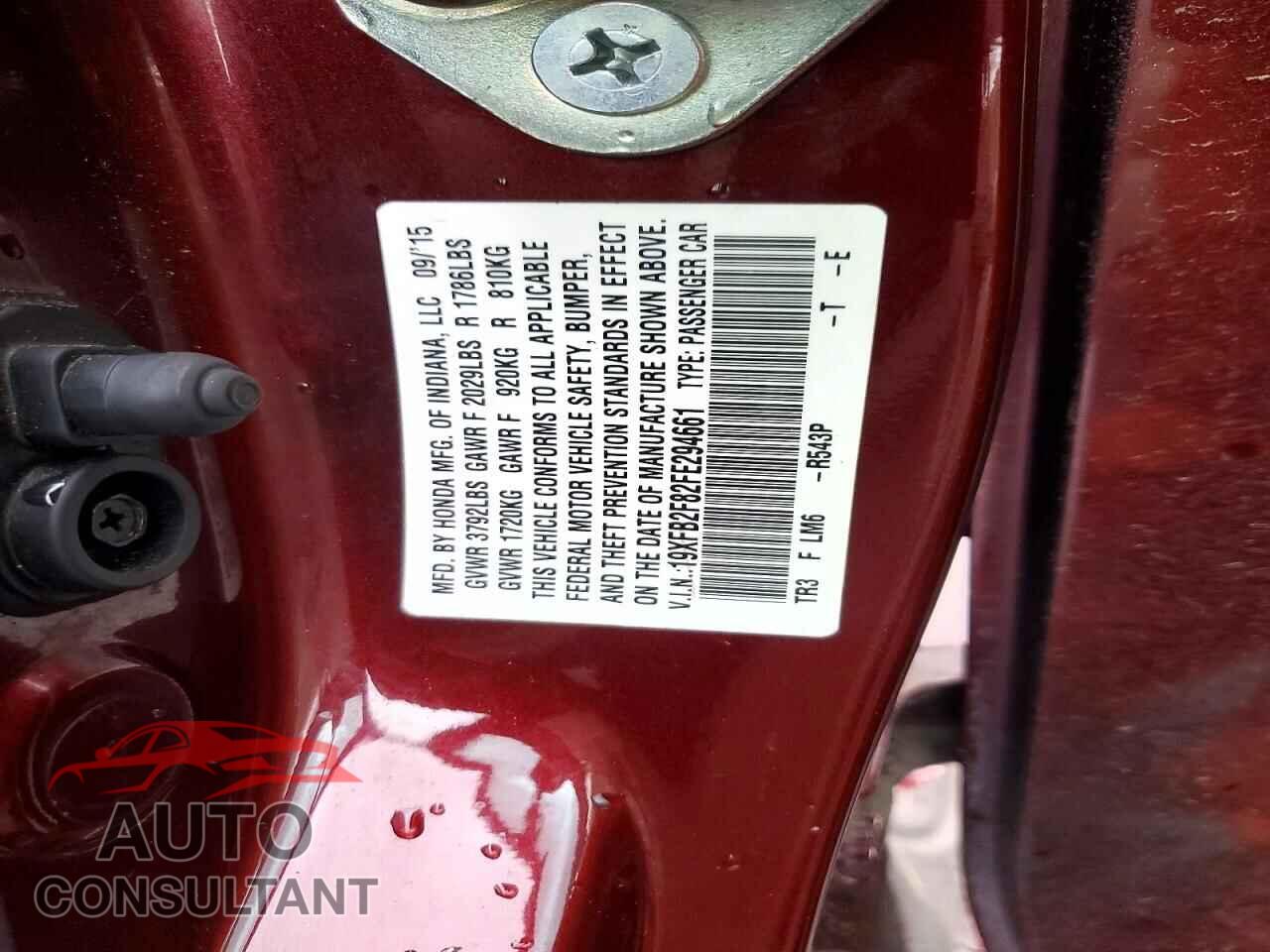 HONDA CIVIC 2015 - 19XFB2F82FE294661