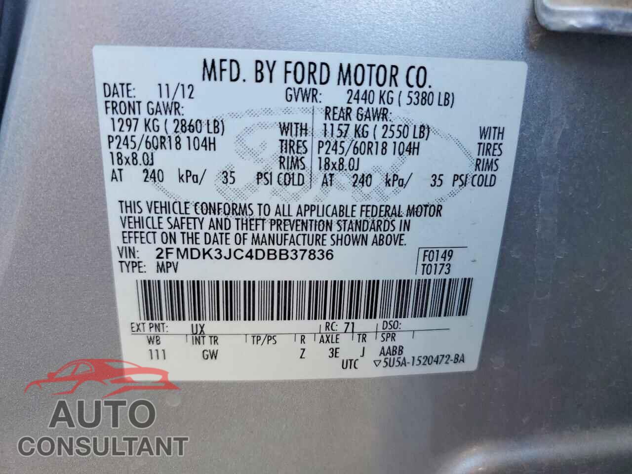 FORD EDGE 2013 - 2FMDK3JC4DBB37836
