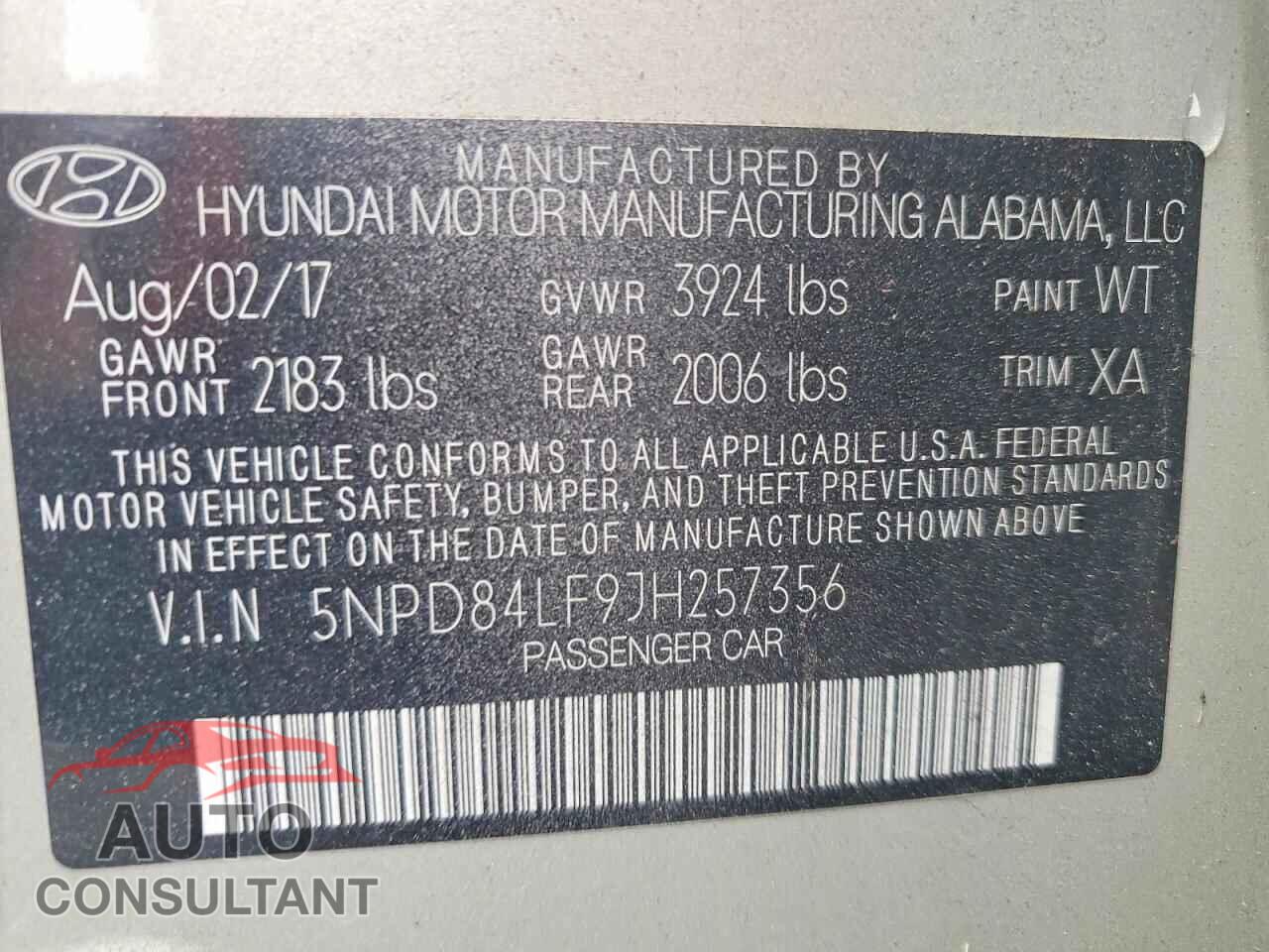 HYUNDAI ELANTRA 2018 - 5NPD84LF9JH257356