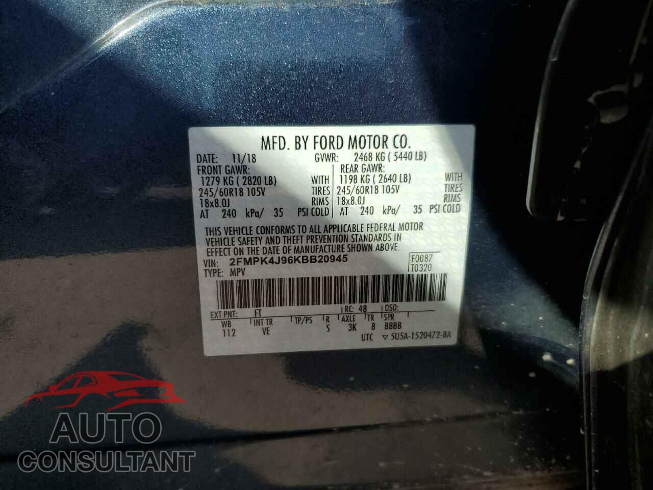 FORD EDGE 2019 - 2FMPK4J96KBB20945