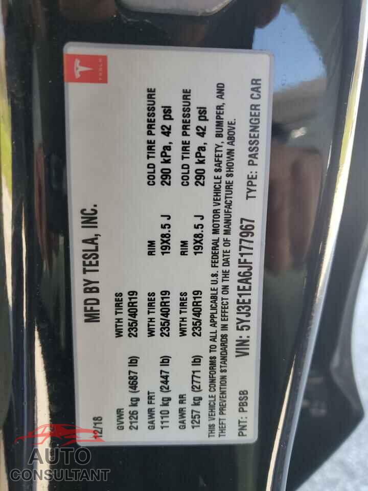 TESLA MODEL 3 2018 - 5YJ3E1EA6JF177967