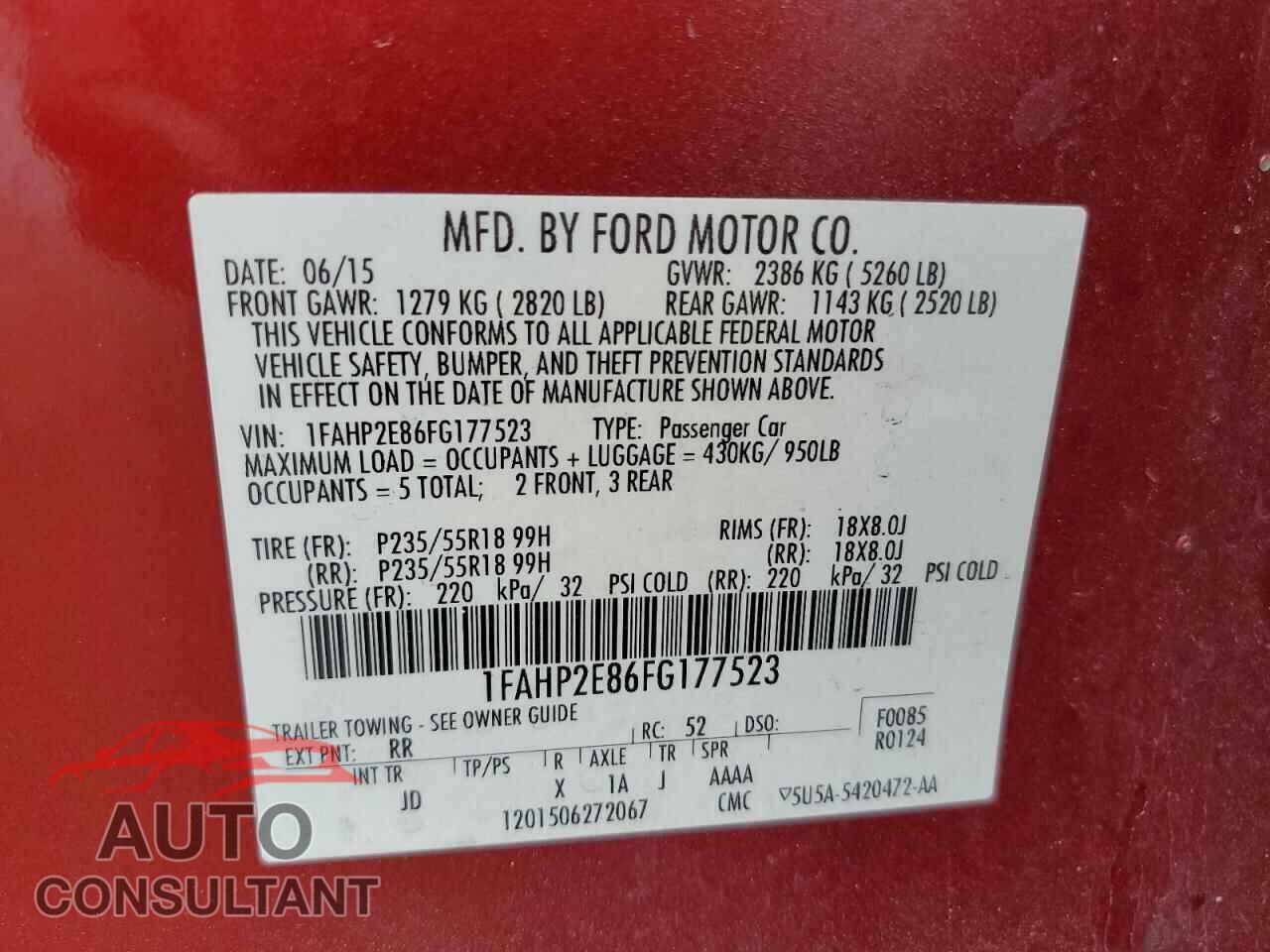 FORD TAURUS 2015 - 1FAHP2E86FG177523