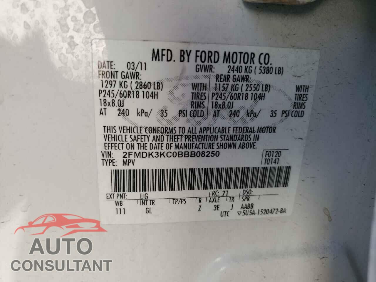 FORD EDGE 2011 - 2FMDK3KC0BBB08250