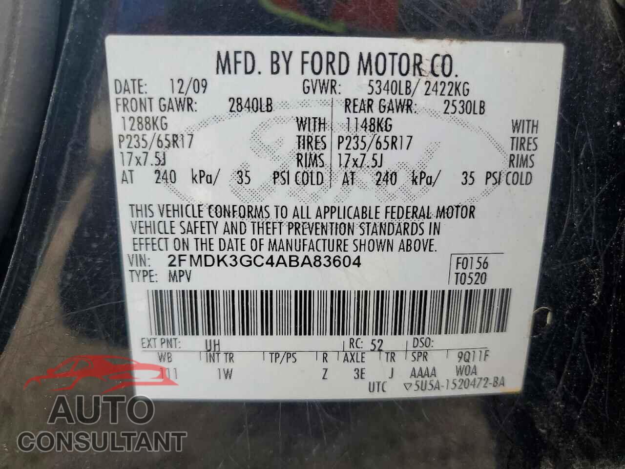 FORD EDGE 2010 - 2FMDK3GC4ABA83604