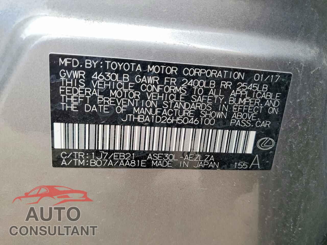 LEXUS IS 2017 - JTHBA1D26H5046100