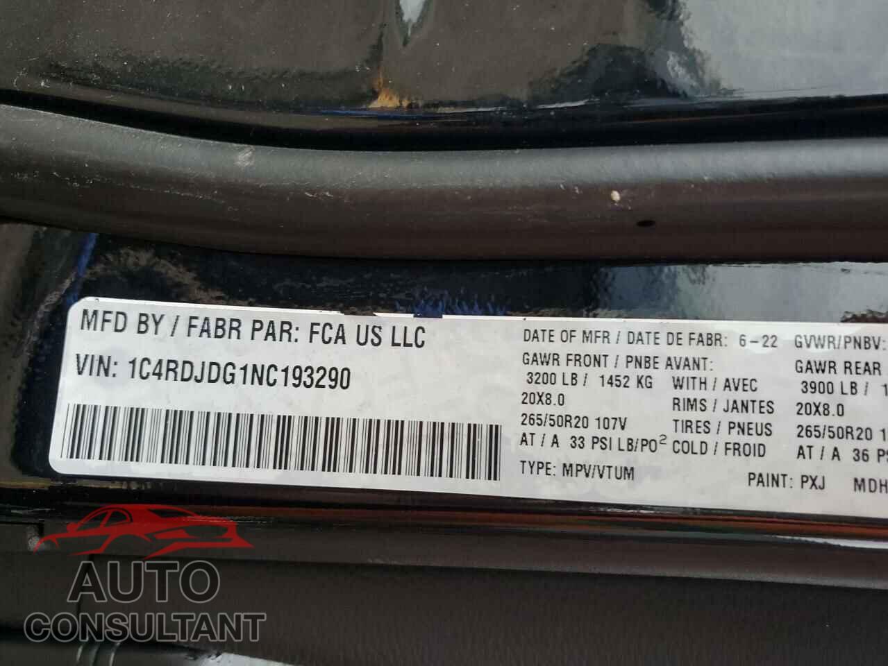 DODGE DURANGO 2022 - 1C4RDJDG1NC193290