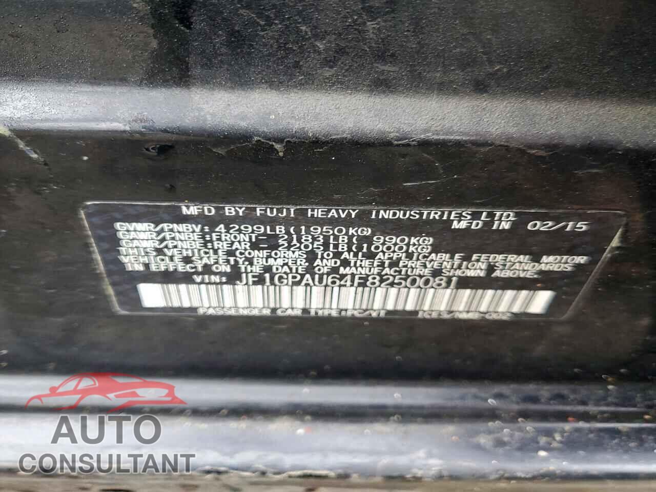 SUBARU IMPREZA SP 2015 - JF1GPAU64F8250081