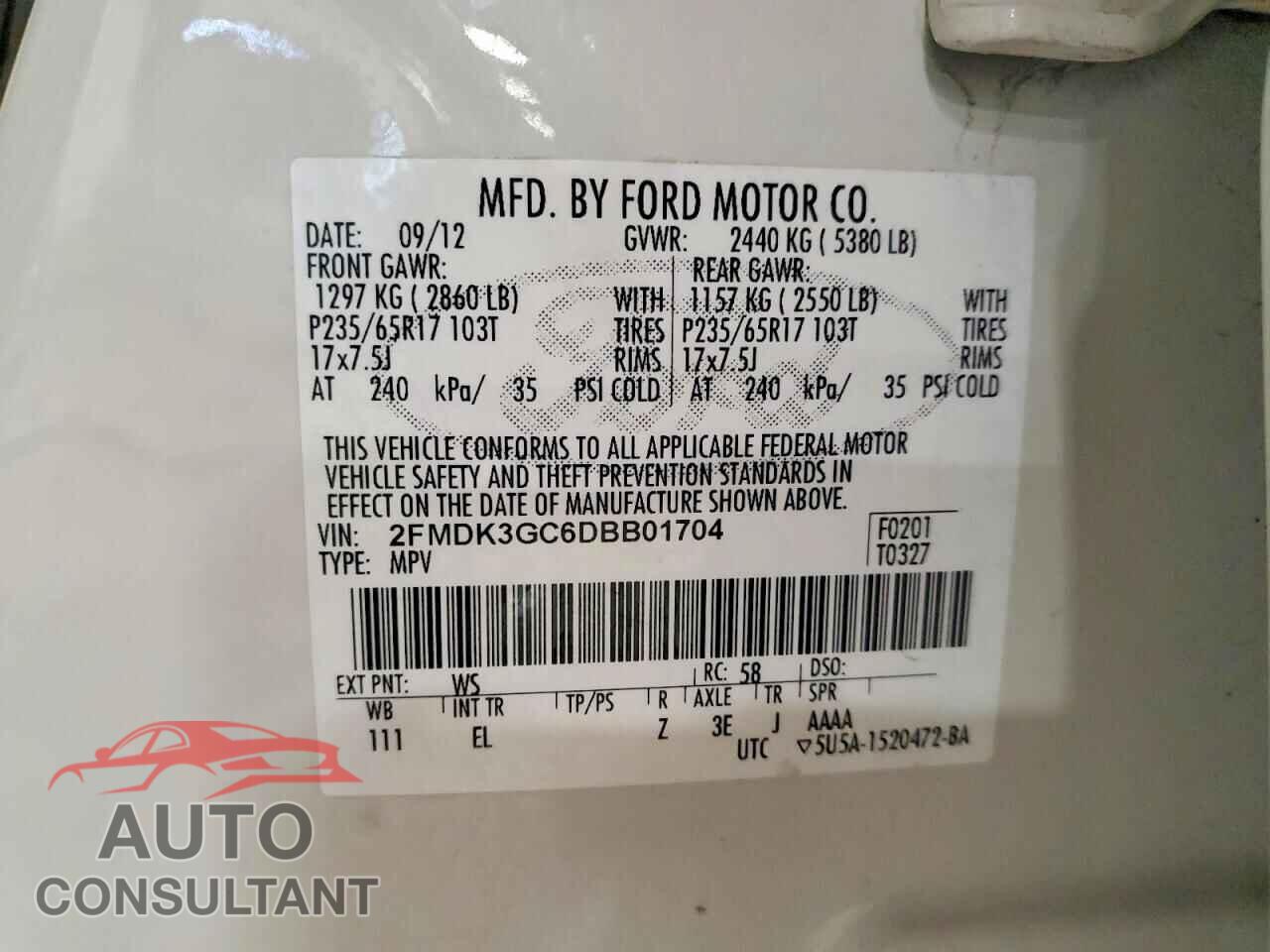 FORD EDGE 2013 - 2FMDK3GC6DBB01704