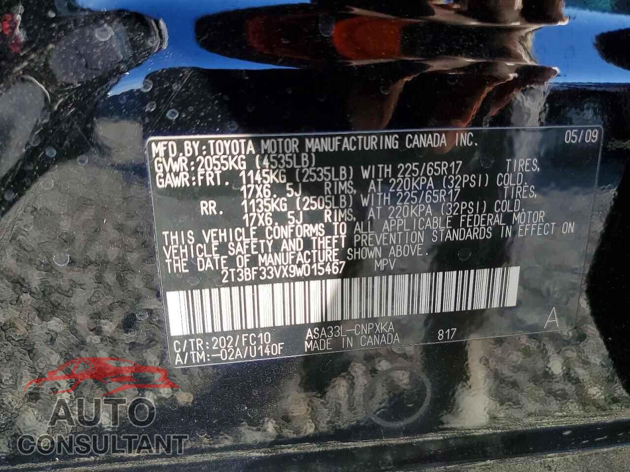 TOYOTA RAV4 2009 - 2T3BF33VX9W015467