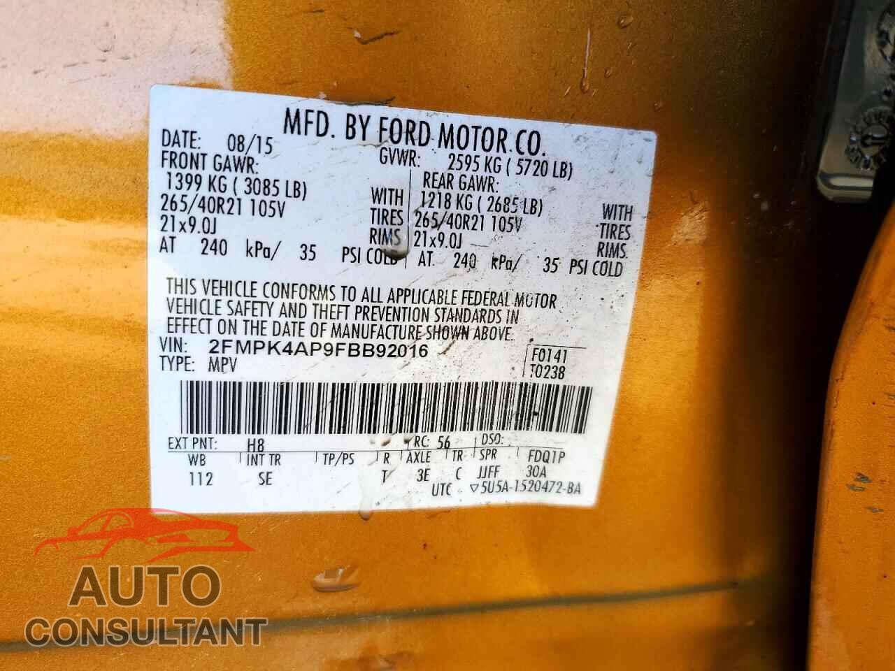FORD EDGE 2015 - 2FMPK4AP9FBB92016