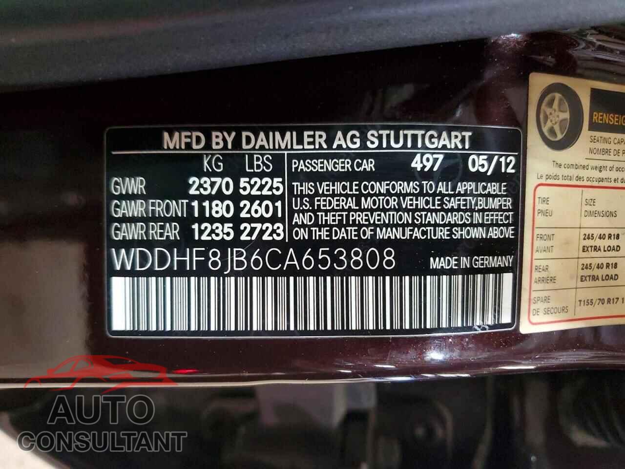 MERCEDES-BENZ E-CLASS 2012 - WDDHF8JB6CA653808