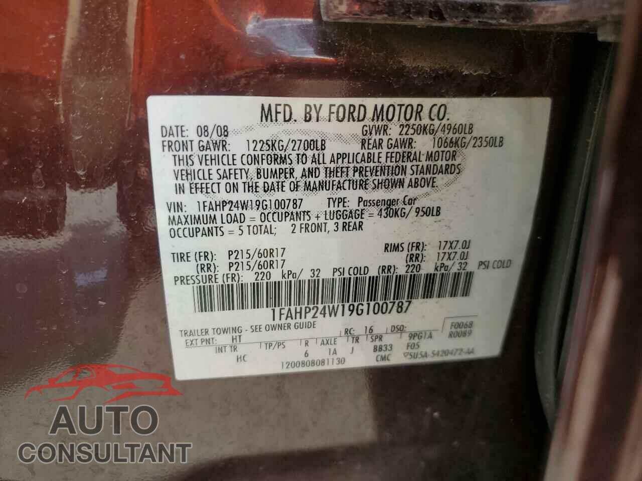 FORD TAURUS 2009 - 1FAHP24W19G100787