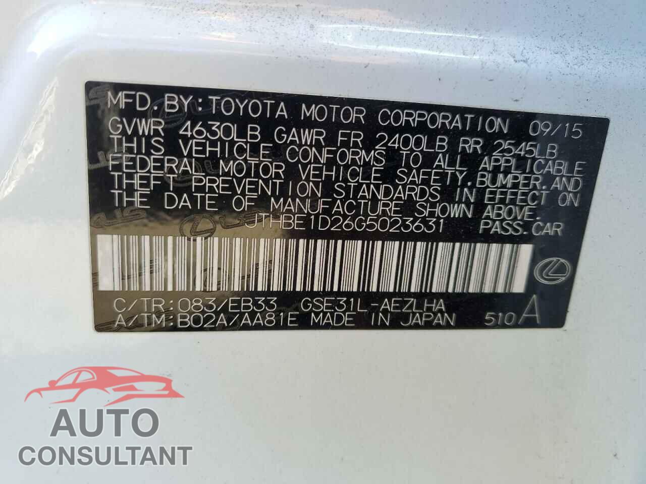LEXUS IS 2016 - JTHBE1D26G5023631