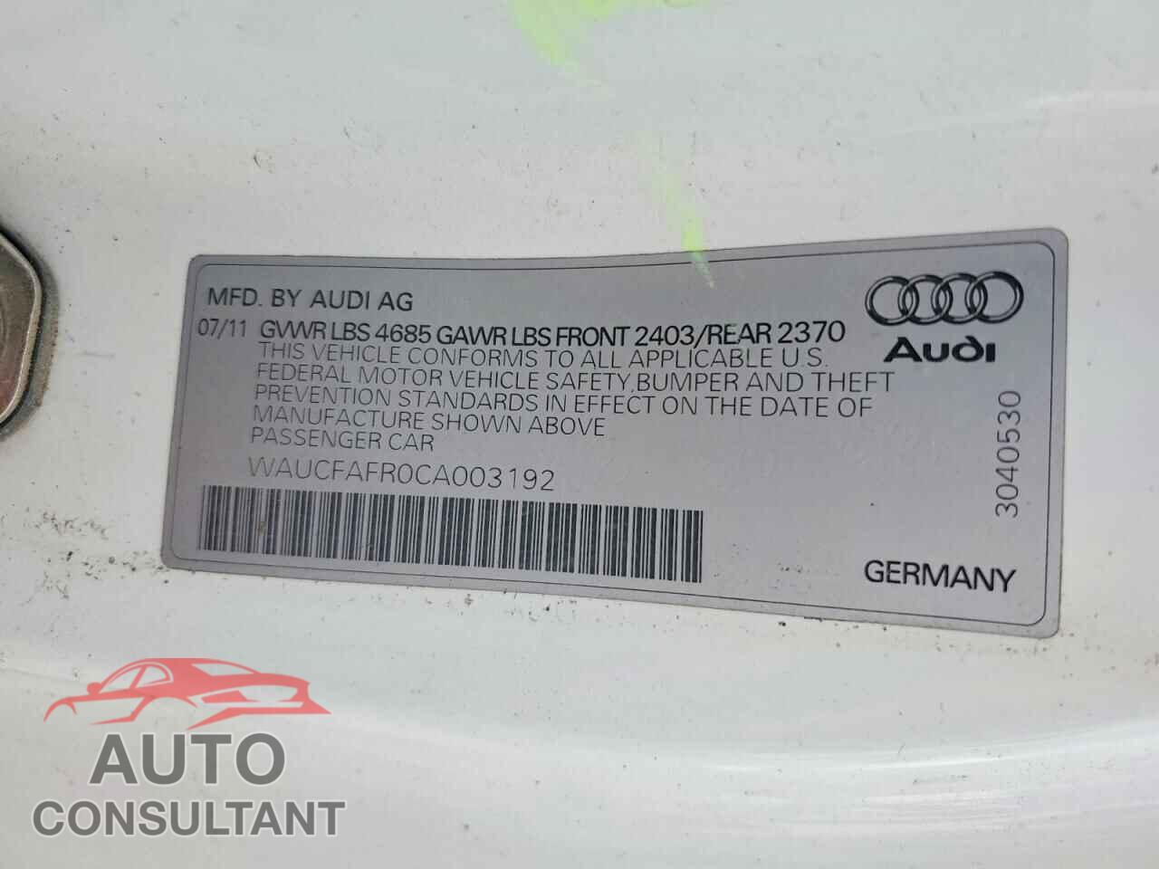 AUDI A5 2012 - WAUCFAFR0CA003192
