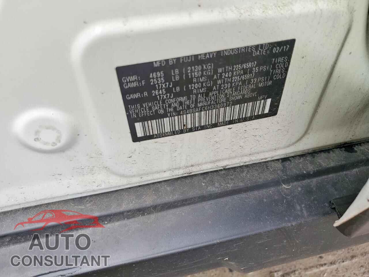 SUBARU OUTBACK 2017 - 4S4BSAFC6H3360972