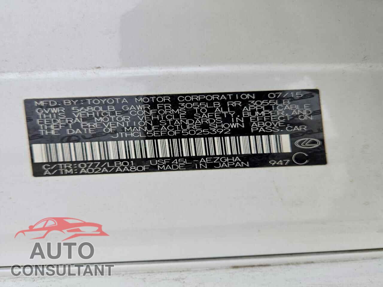LEXUS LS460 2015 - JTHCL5EF0F5025392
