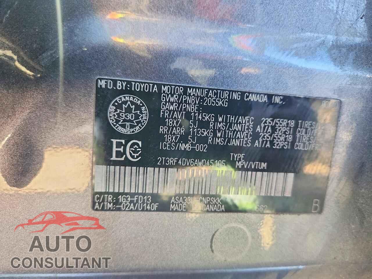 TOYOTA RAV4 2010 - 2T3RF4DV6AW045105